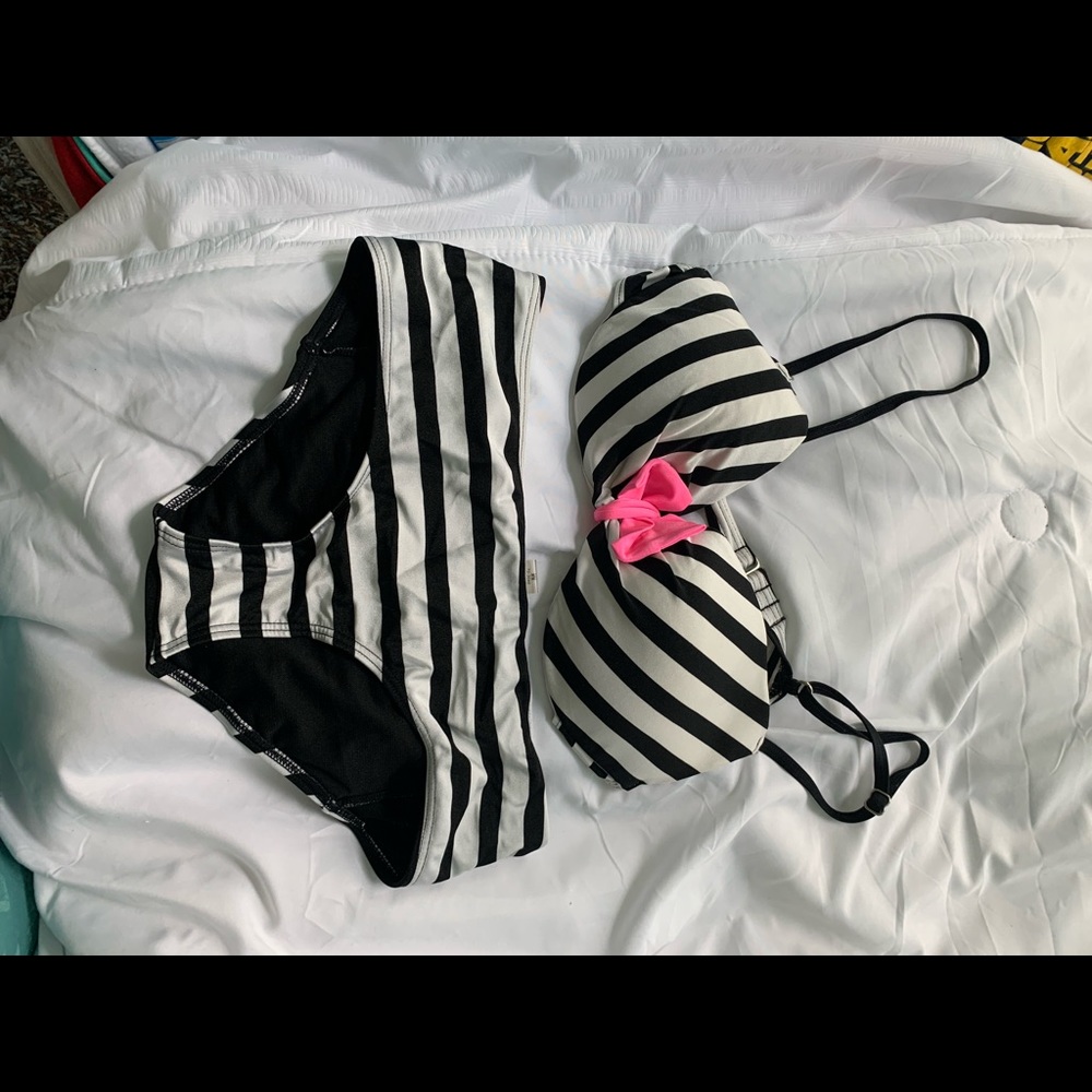 Black and white Striped Bow Bikini